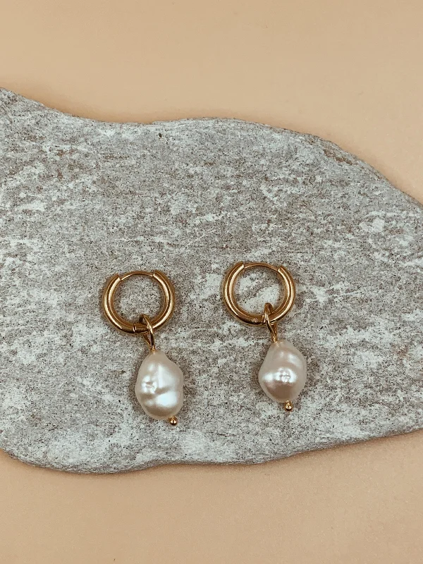 Handmade Earrings for Gift Ideas-Salma Irregular Baroque Pearl Hoops - Small  | 18kt Solid Gold