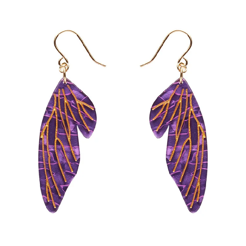 Acrylic Earrings for Casual Looks-Erstwilder - Fairy Wing Drop Essential Earrings - Purple