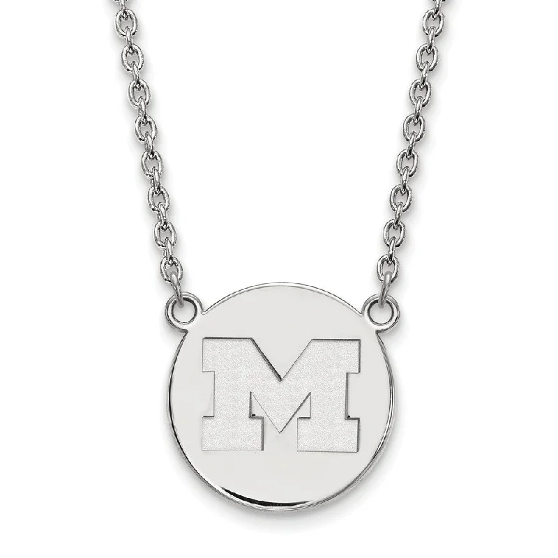 Silver Beaded Necklace for Fashion-Sterling Silver U of Michigan Large Initial M Disc Necklace