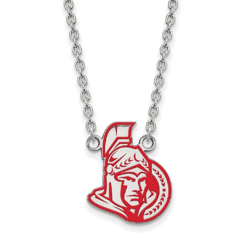 Sterling Silver Necklace for Formal Wear-Sterling Silver NHL Ottawa Senators Large Enamel Necklace, 18in