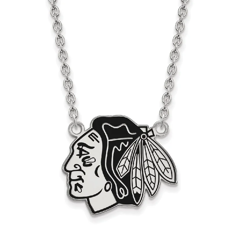 Artistic Gemstone Necklace-Sterling Silver NHL Blackhawks LG Enamel Necklace, 18 Inch