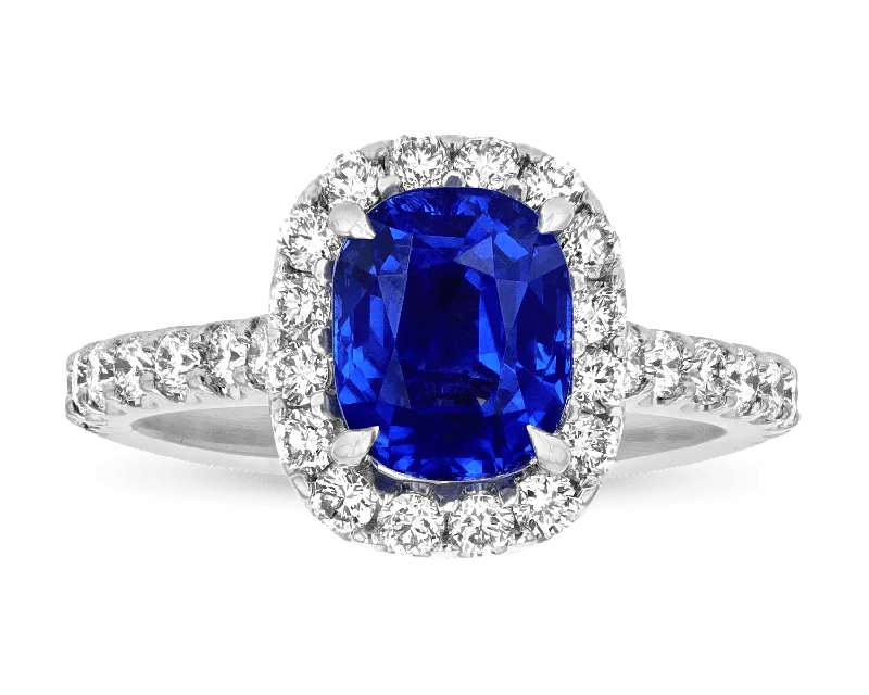 Custom Diamond Ring for Engagement-Kashmir Sapphire Ring, 2.94 Carats