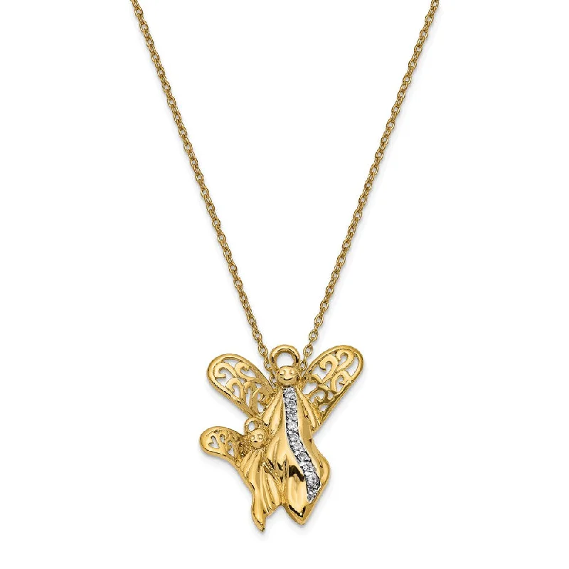 Unique Charm Necklace for Stylish Women-Gold Tone Plated Sterling Silver & CZ Angel of Motherhood Necklace