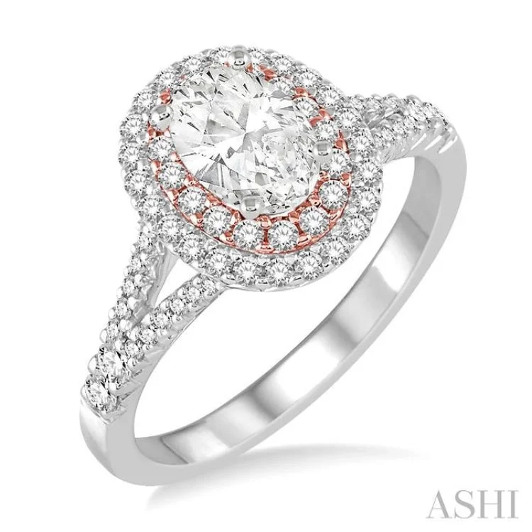 Gold Ring with Gemstones-3/4 Ctw Diamond Semi-mount Engagement Ring in 14K White and Rose Gold