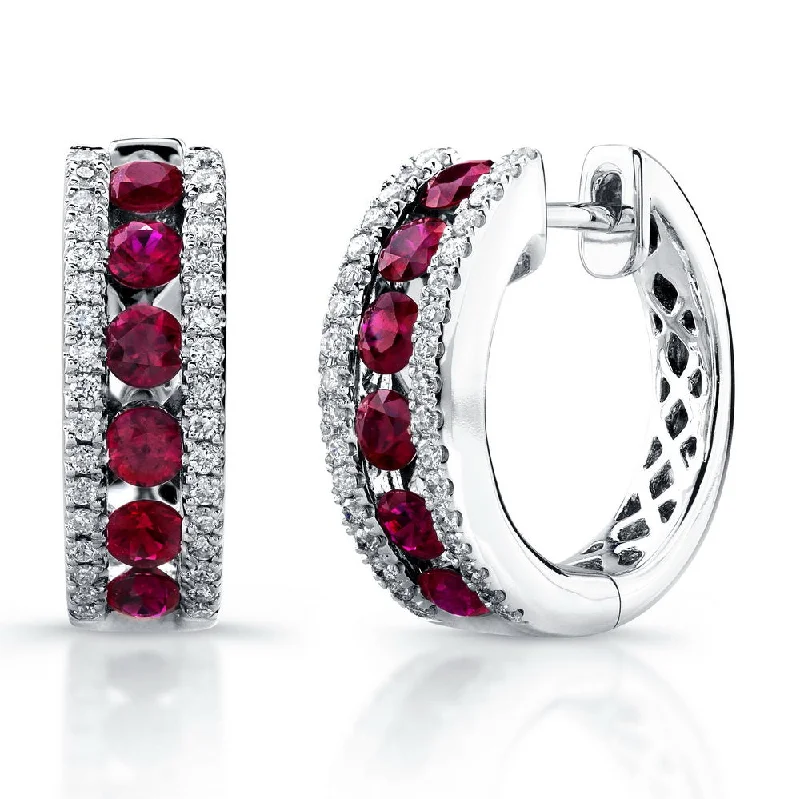 Black Diamond Earrings for Evening Wear-Uneek Precious Collection Round Ruby Huggie Earrings