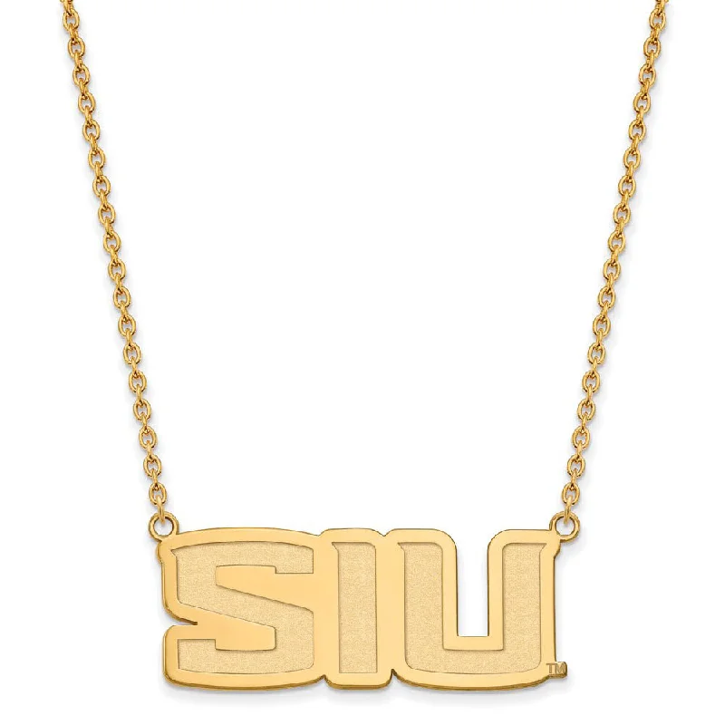 Simple Bead Necklace for Casual Looks-14k Gold Plated Silver Southern Illinois U Large Pendant Necklace