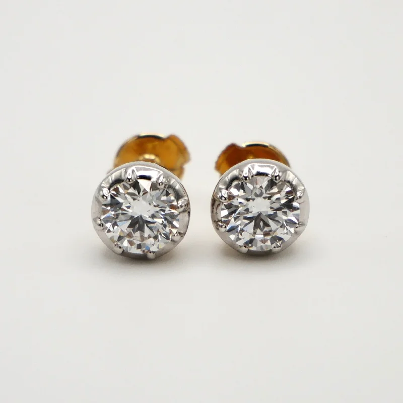 Vintage Drop Earrings for Women-Georgian Victorian Hexagon Round Lab Diamond Stud Earrings in White and Yellow Gold