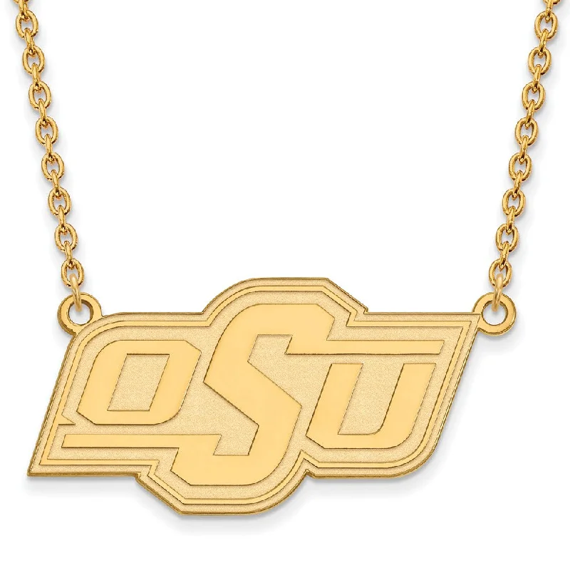 Large Crystal Necklace for Evening Wear-10k Yellow Gold Oklahoma State OSU Large Pendant Necklace