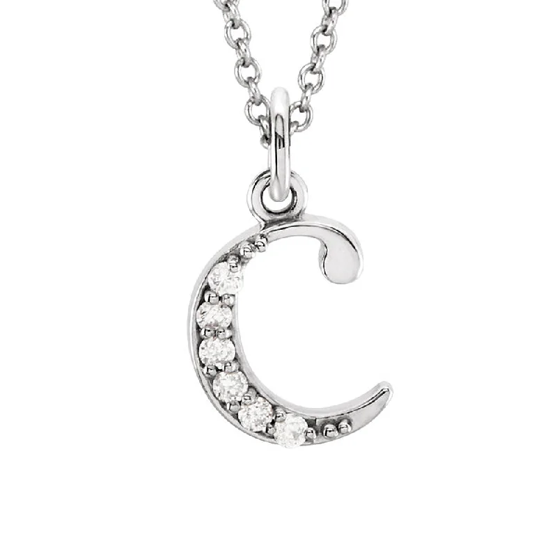 Sterling Silver Necklace for Formal Wear-The Abbey 14k White Gold Diamond Lower Case Initial 'c' Necklace 16 In