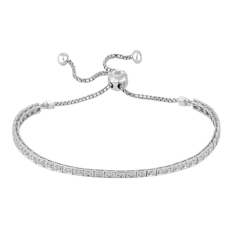 Customizable Charm Bracelet for Weddings-14K White Gold Diamond Square Link Tennis Bracelet