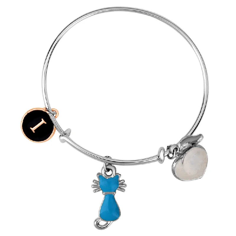 Simple Silver Bangles for Evening Wear-Mahi I Letter & Cat Shaped Enamel Work Charms Kids Bracelets for Kids (BRK1100960M)