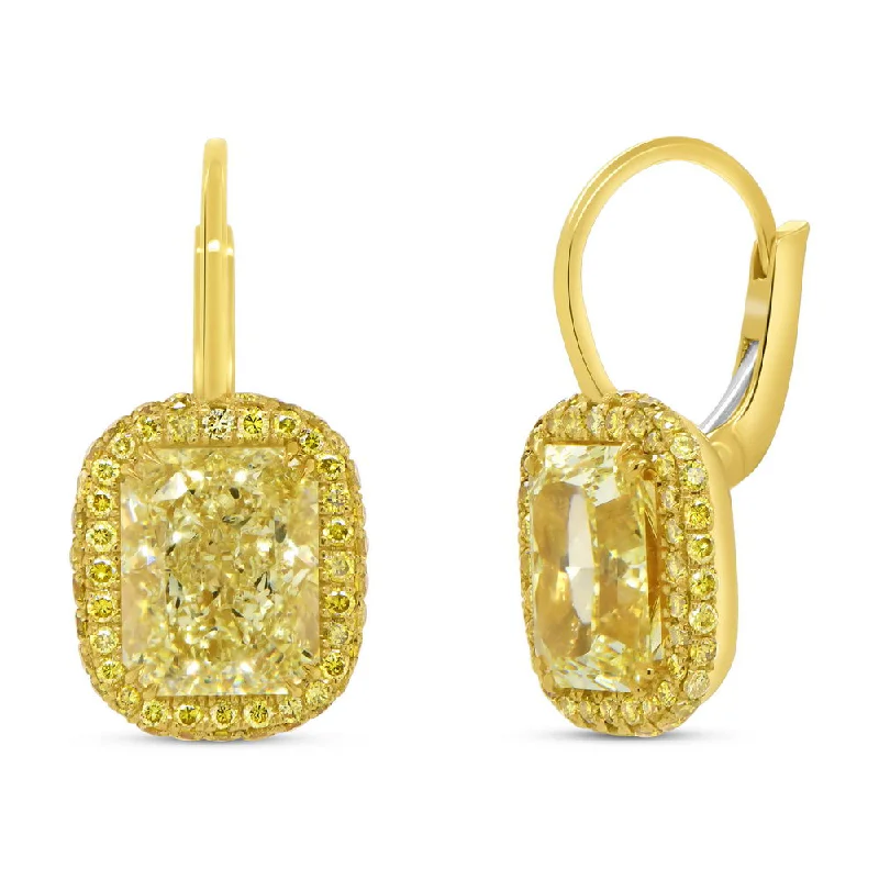 Colorful Hoop Earrings for Casual Look-Uneek Natureal Collection Halo Radiant Fancy Light Yellow Diamond Dangle Earrings