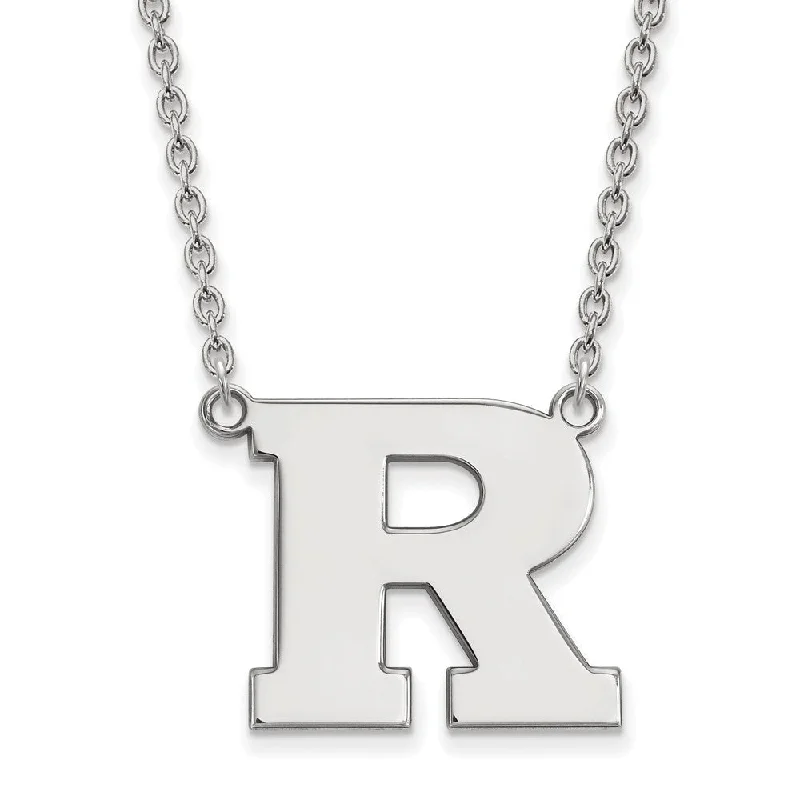 Artistic Gemstone Necklace-14k White Gold Rutgers Large Initial R Pendant Necklace