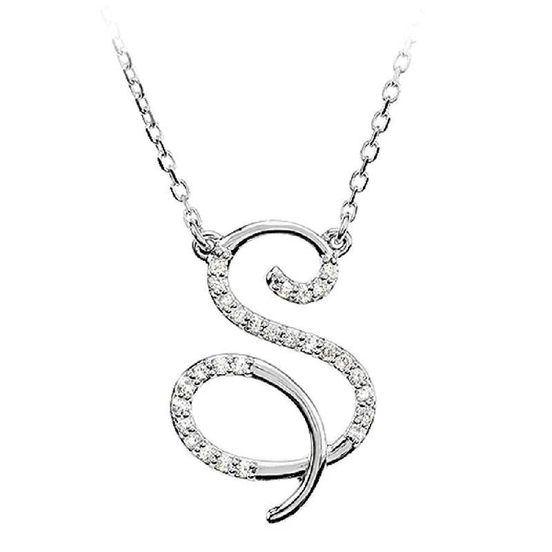 Bridal Necklace with Crystals-1/8 Ctw Diamond Sterling Silver Medium Script Initial S Necklace, 16in