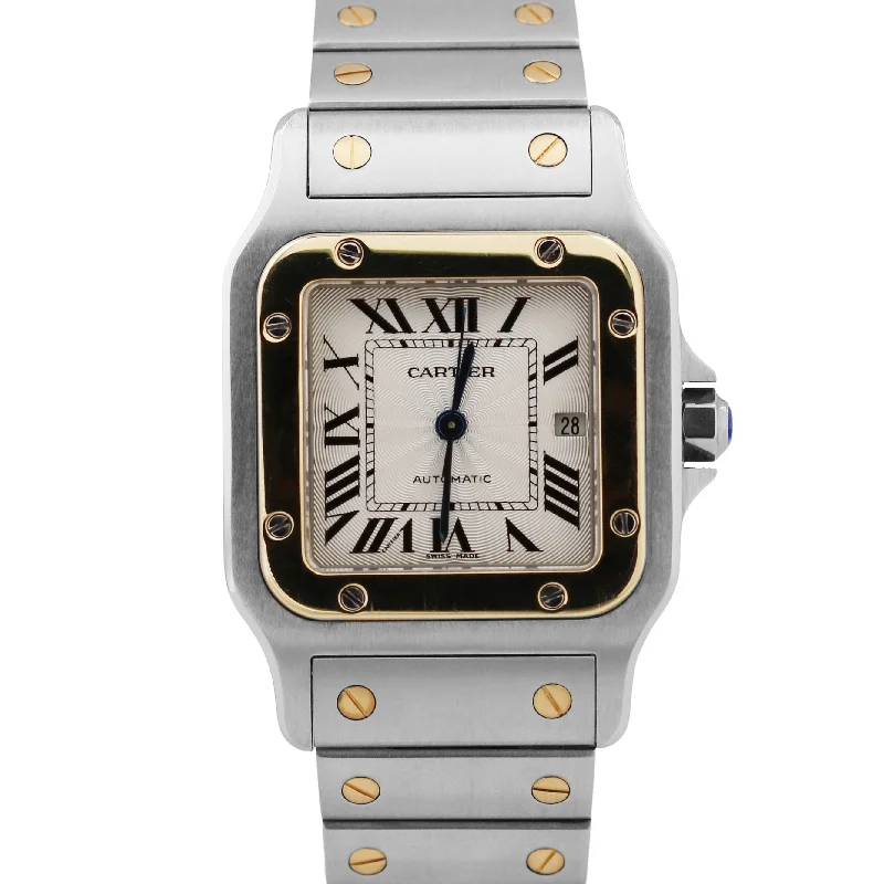 Women's Watches with Leather Bands-MINT Cartier Santos Galbee 29mm Two-Tone 18K Gold Steel Automatic 2319 W20058C4