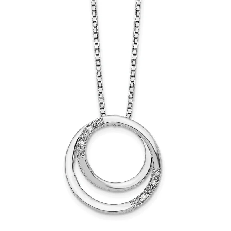 Silver Choker Necklace for Fashion-Diamond Double Circle Necklace in Rhodium Plated Silver, 18-20 Inch