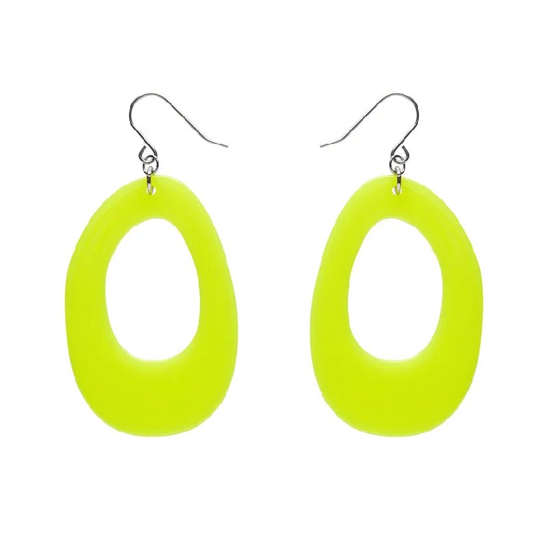 Artistic Drop Earrings for Fashion Lovers-Erstwilder - Bold Hoop Drop Earrings - Neon Yellow