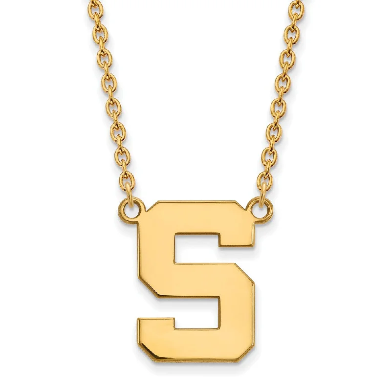 Chain Necklace with Pendant for Women-10k Yellow Gold Michigan State Large Initial S Pendant Necklace