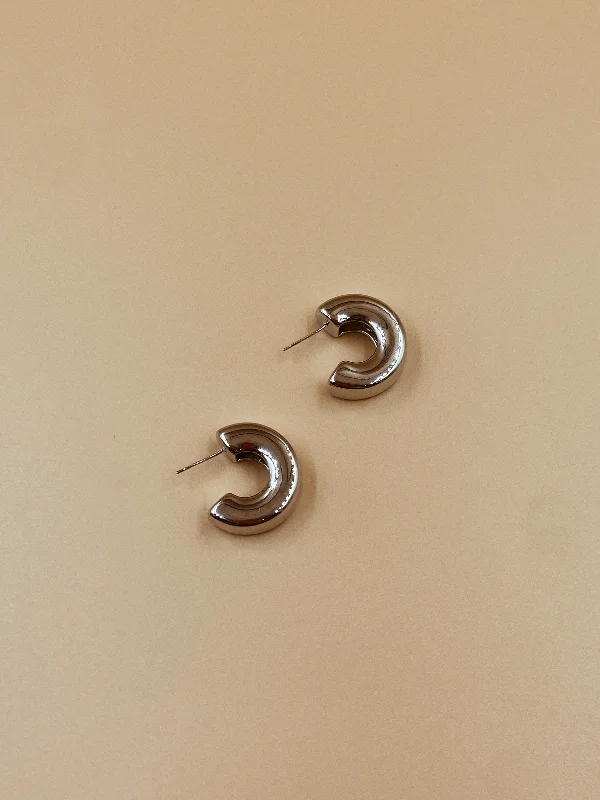 Trendy Stud Earrings for Young Women-Berlin Chubby Hoops in Silver Tone