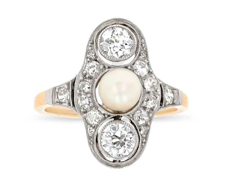 Luxury Ring with Gold and Diamonds-Edwardian Pearl and Diamond Ring