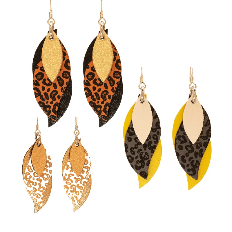 Simple Hoop Earrings for Casual Looks-KI & Co - Animal Print Leather Leaf Earrings Various