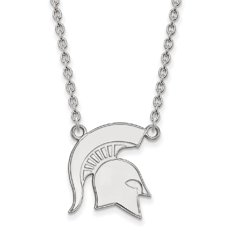 Handmade Necklace for Special Occasions-Sterling Silver Michigan State Large Mascot Pendant Necklace