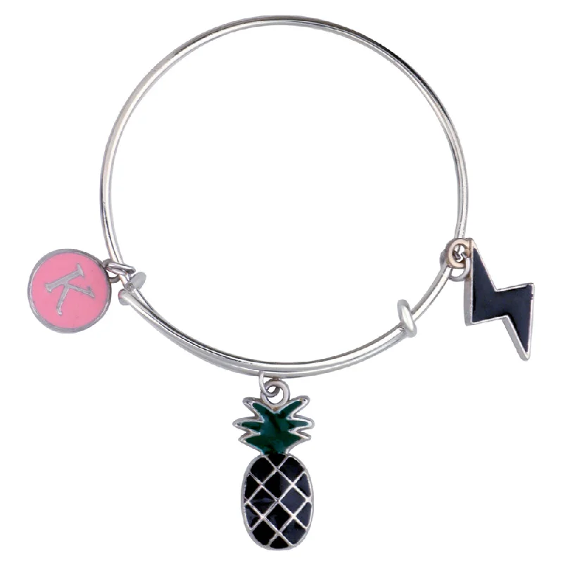 Stylish Gold Bangles for Fashion Lovers-Mahi K Letter & Pineapple Shaped Rhodium Plated Enamel Work Charms Kids Bracelets for Kids (BRK1100959R)