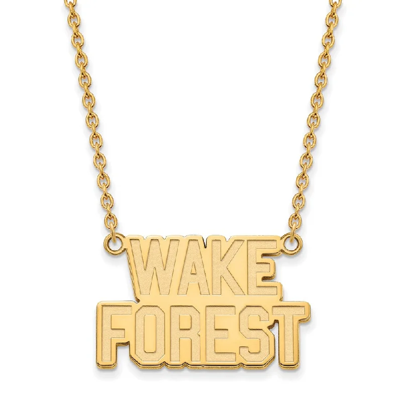 Long Chain Necklace for Layering-10k Yellow Gold Wake Forest U Large Pendant Necklace