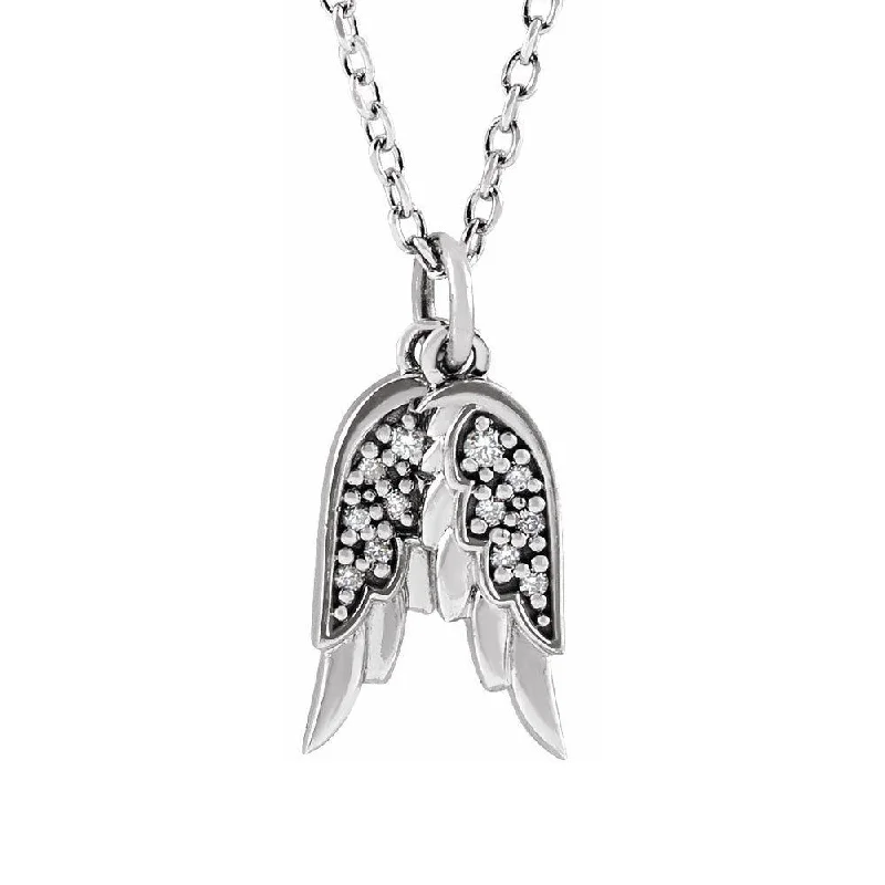 Handcrafted Necklace for Gifts-Sterling Silver .03 CTW Diamond Angel Wings Necklace, 16-18 Inch