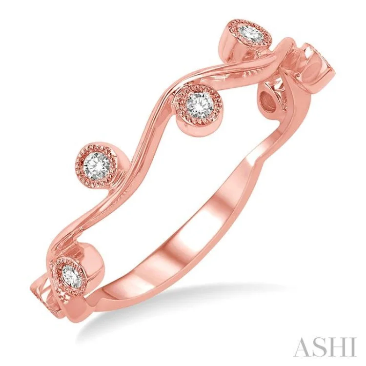 Bold Gemstone Ring for Statement Look-1/8 Ctw Round Cut Diamond Stackable Band in 14K Rose Gold