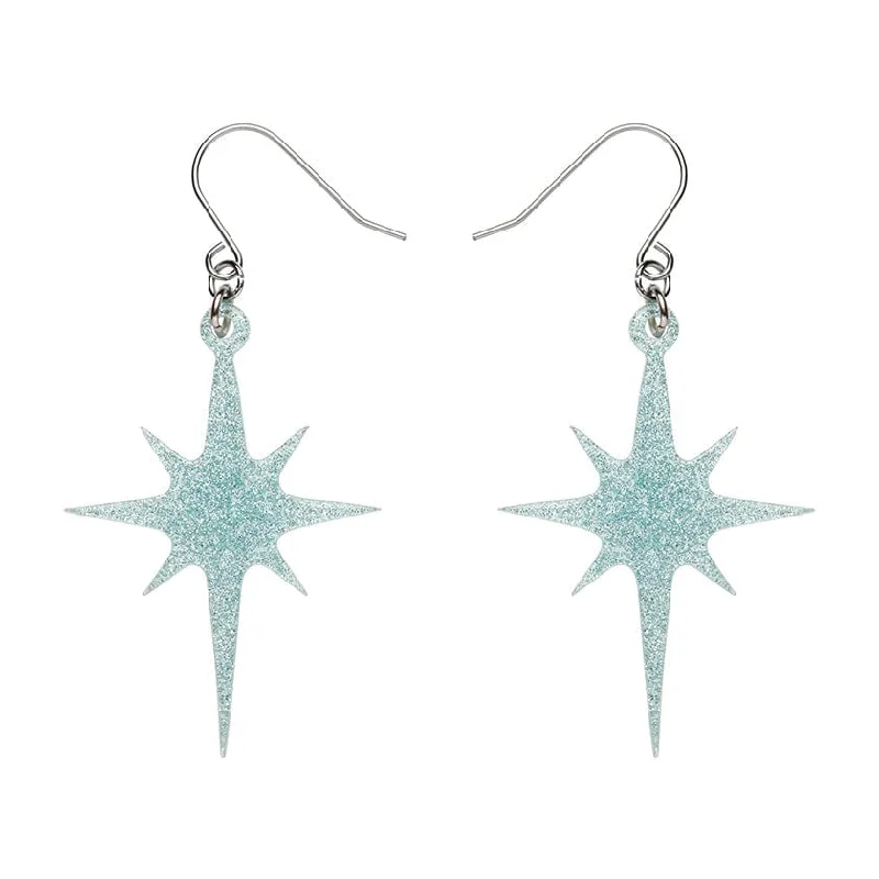 Drop Earrings for Formal Occasions-Erstwilder - Atomic Star Glitter Drop Earrings - Blue