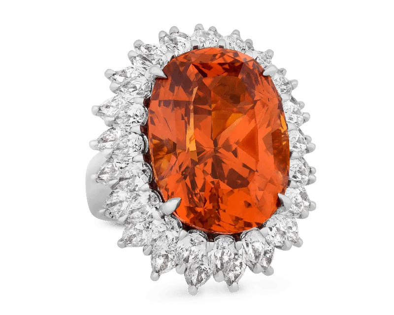 Custom Silver Ring for Customization-Unheated Orange Sapphire Ring, 30.23 carats