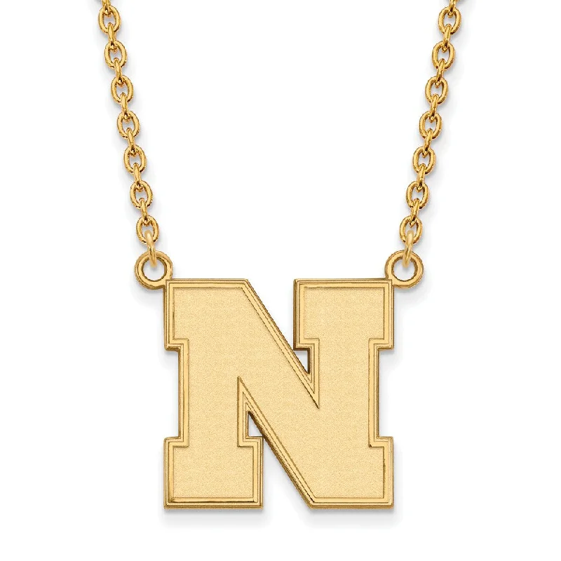 Handcrafted Gemstone Necklace for Gifts-14k Yellow Gold U of Nebraska Large Initial N Pendant Necklace