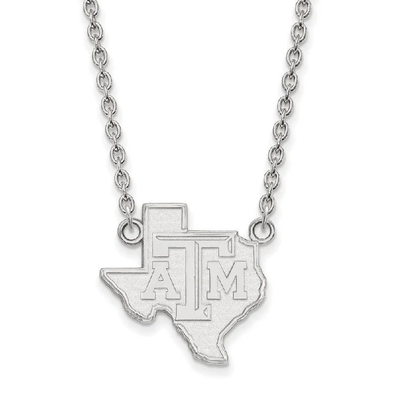 Chunky Necklace for Bold Style-14k White Gold Texas A&M U Large TAM State Pendant Necklace