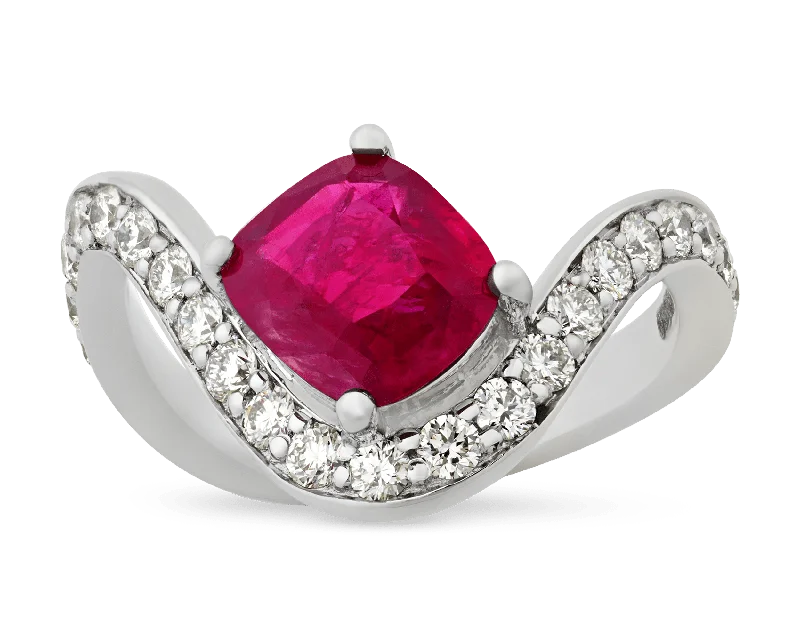 Designer Engagement Ring with Diamonds-Burma Ruby Ring, 2.39 Carats