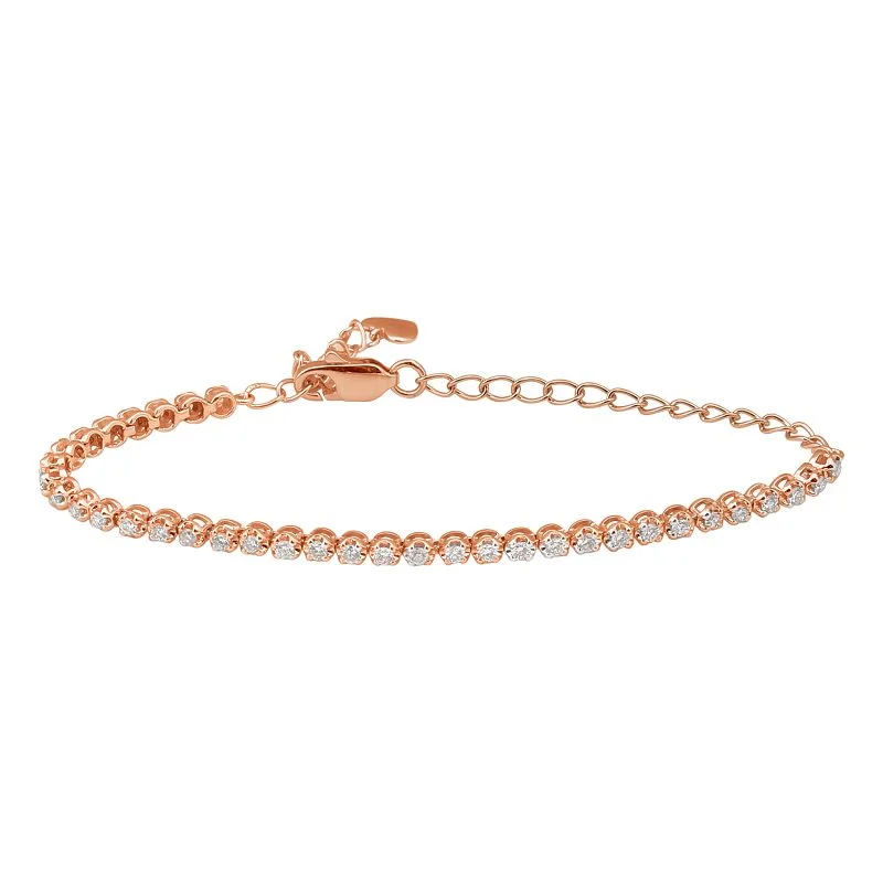 Simple Bead Bracelet for Casual Looks-14K Rose Gold Diamond Tennis Adjustable Bracelet