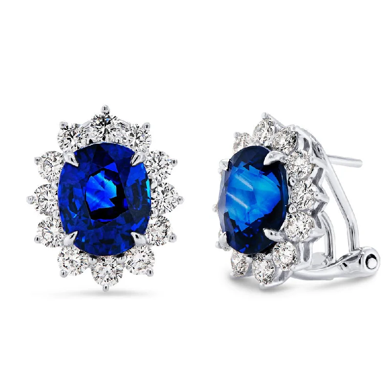 Unique Earrings for Every Day-Uneek Precious Collection Halo Oval Shaped Blue Sapphire Stud Earrings