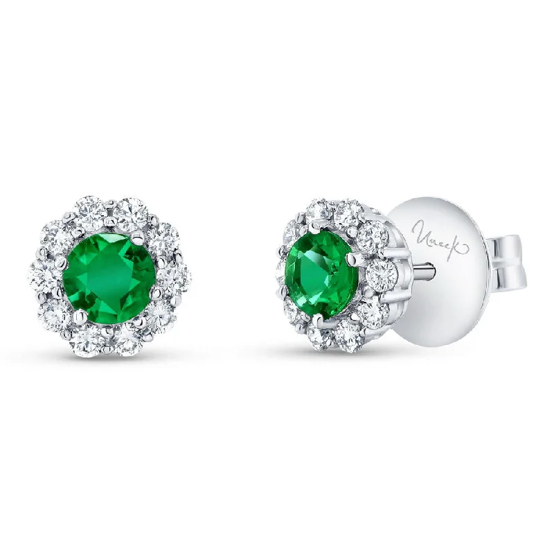 Handcrafted Drop Earrings for Unique Look-Uneek Precious Collection Halo Round Emerald Stud Earrings