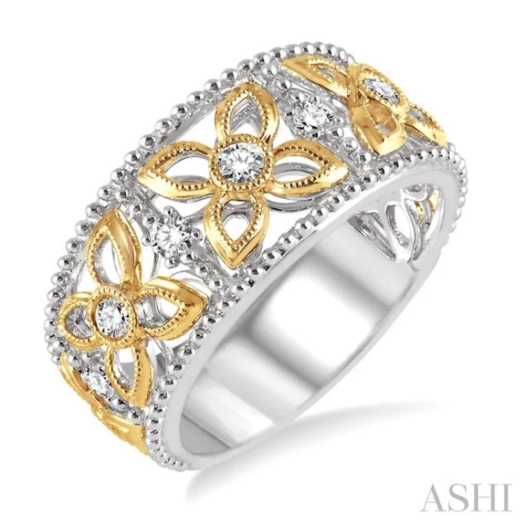 Boho Chic Ring for Casual Wear-1/3 Ctw Round Cut Diamond Fashion Band in 14K White and Yellow Gold