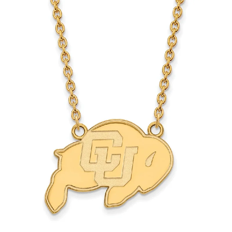 Unique Necklace for Gifts-10k Yellow Gold U of Colorado Large Buffalo Pendant Necklace