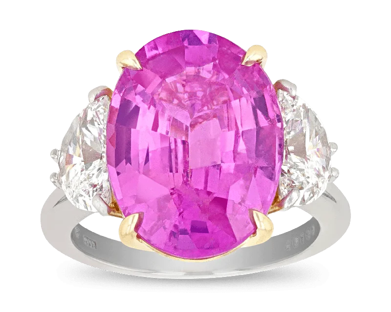 Luxury Gold Ring for Anniversary-Untreated Pink Ceylon Sapphire Ring, 10.56 Carats