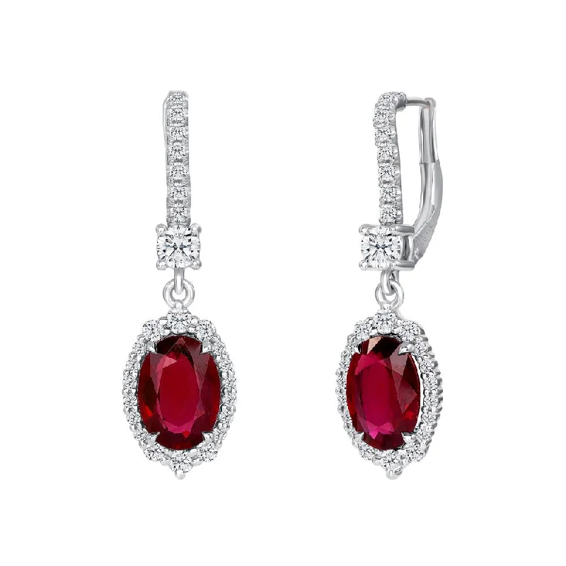 Everyday Earrings for Casual Wear-Uneek Precious Collection Halo Oval Shaped Ruby Dangle Earrings