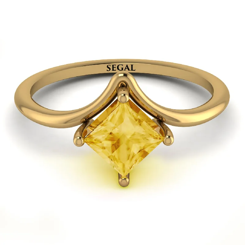 Boho Chic Ring for Casual Wear-Minimalist Princess Cut Citrine Engagement Rings - Harmony No. 601