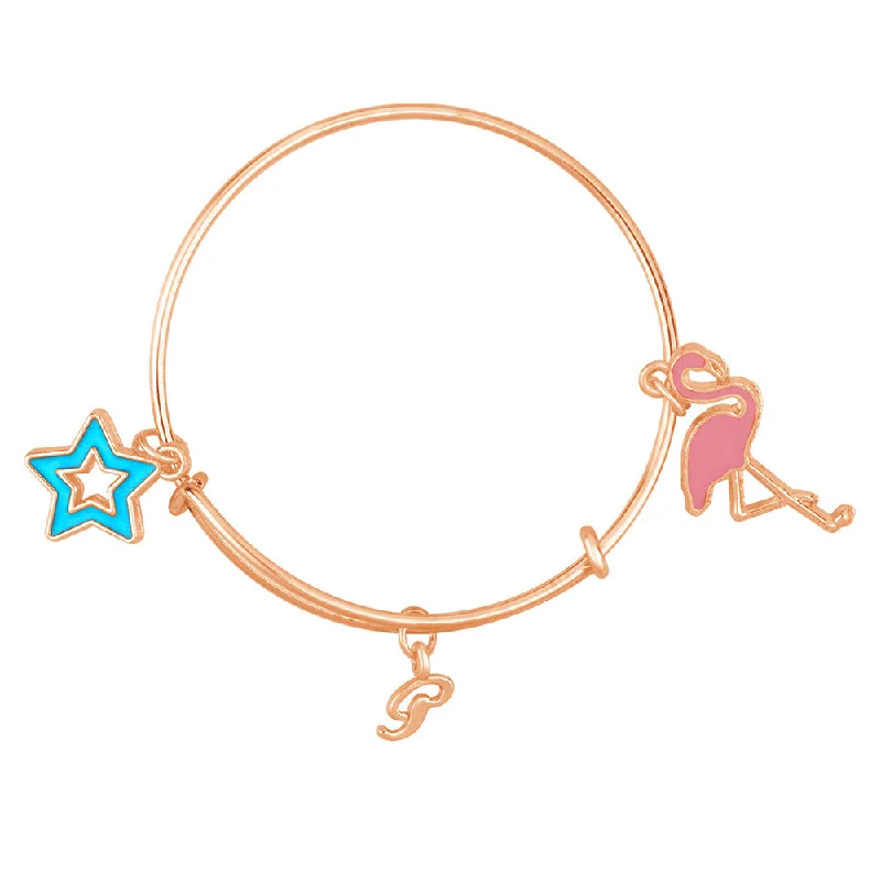 Classic Bangles with Floral Details-Mahi P Letter Star & Swarn Shaped Rose Gold Plated Enamel Work Charms Kids Bracelets for Kids (BRK1100981Z)