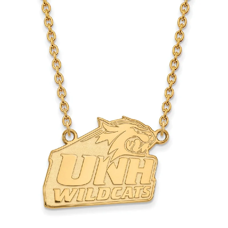 Classic Gold Necklace for Weddings-14k Gold Plated Silver U of New Hampshire Large Pendant Necklace