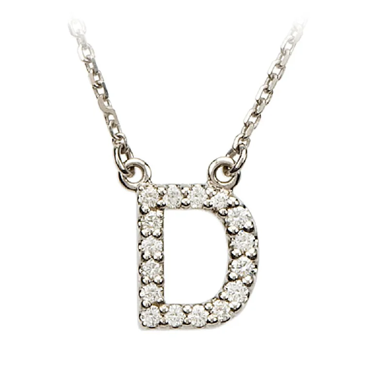 Elegant Necklace for Formal Wear-1/6 Cttw Diamond & 14k White Gold Block Initial Necklace, Letter D