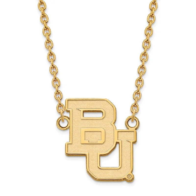 Unique Statement Necklace for Bold Fashion-10k Yellow Gold Baylor U Large 'BU' Name Pendant Necklace