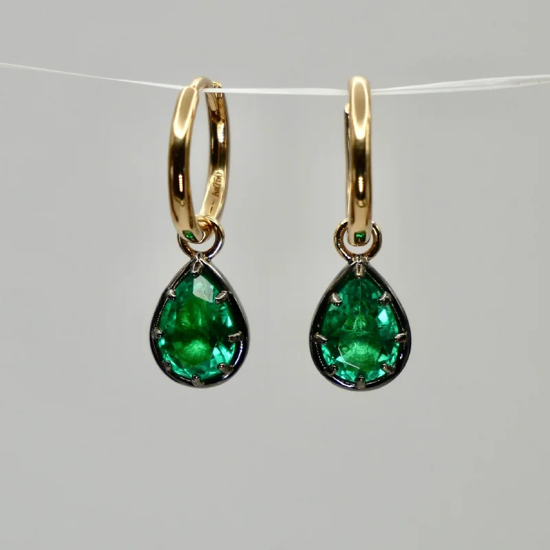 Gemstone Earrings for Luxury Look-1.5 ct Pear-Shaped Emerald Blackened 18K Gold Georgian Earrings Antique Inspired