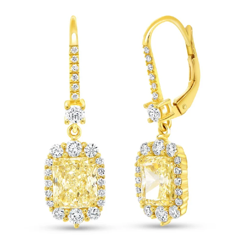 Drop Earrings for Formal Occasions-Uneek Petals Collection Halo Radiant Diamond Dangle Earrings