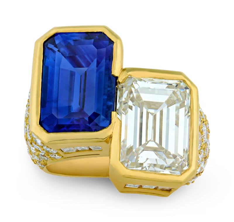 Beautiful Gold Wedding Ring for Her-Cartier Monture Ceylon Sapphire and Diamond Ring